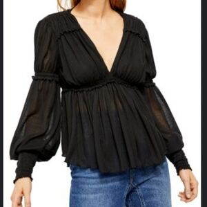 Free People Black V-Neck Blouse